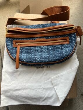 Hammitt Blue Woven Leather Crossbody with Tan Trim